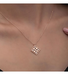 Rose Dörtgen Zirkon Taşlı 925 Ayar Gümüş Kadın Kolye