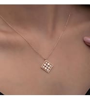 Rose Dörtgen Zirkon Taşlı 925 Ayar Gümüş Kadın Kolye