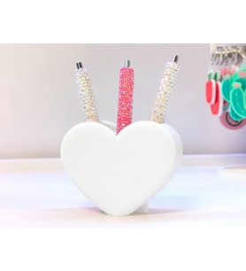 3D Baskı Kalp Şekilli Kalemlik - Masaüstü Organizer - Beyaz