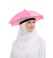 Hac ve Umre Kafa Şemsiyesi - Güneşten Koruyucu Pratik Şapka Şemsiye - Pembe
