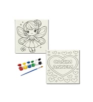 Okul Etkinliği-2'li Tuval Boyama Seti. 20x20 Cm Uv Baskı 6 Akrilik Boya 1 Fırça-model-245