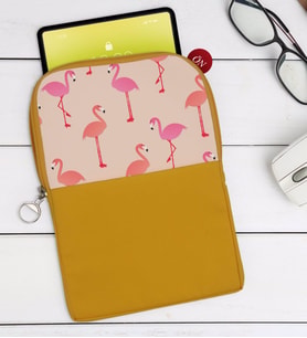 BK Gift Flamingolar Tasarımlı Taşınabilir Koruyucu Tablet Kılıfı & Organizer Çanta - Sarı-1