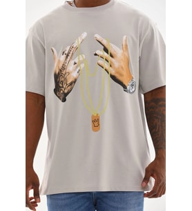 Erkek Baskılı T-Shirt Kısa Kol Bisiklet Yaka Rahat Kalıp Tişört - Gri