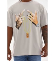 Erkek Baskılı T-Shirt Kısa Kol Bisiklet Yaka Rahat Kalıp Tişört - Gri