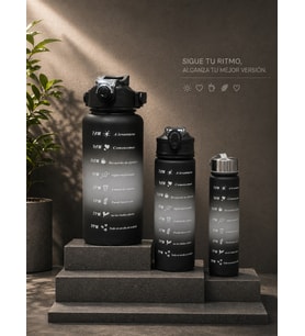 3'lü Motivasyonel Matara Seti (2L - 900ml - 500ml) - Tritan Pipetli Sporcu Su Şişesi BPA FREE