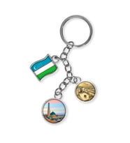 Özbekistan Üçlü Epoksi Metal Çift Taraflı Damla Anahtarlık Uzbekistan (Çok Renkli)
