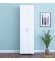 2 Kapaklı 8 Raflı Çok Amaçlı Mutfak Dolabı, Banyo Dolabı, Çok Amaçlı Dolap, Beyaz 49x174x29 cm