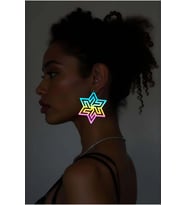 Rainbow Reflektörlü Soyut Yıldız Küpe, Şık Lazer Kesim Küpe