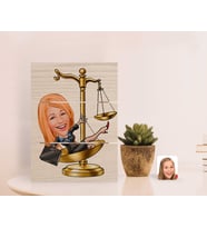 BK Gift Kişiye Özel Kadın Avukat Karikatürlü Otantik Masaüstü Ahşap Palet Çerçeve-4 (Beyaz)
