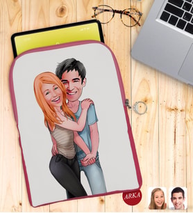 BK Gift Kişiye Özel Sevgililer Karikatürlü Taşınabilir Koruyucu Tablet Kılıfı & Organizer Çanta - Pembe-85