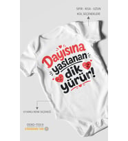 Dayısına yaslanan dik yürür Kısa Kollu Bebek Body %100 Pamuk