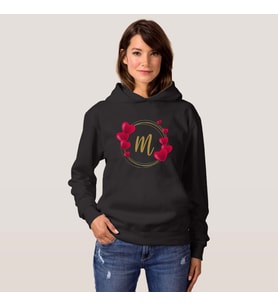 Bayan Sevgiliye Hediye Kişiye Özel Harf Baskılı Sweatshirt (Siyah)