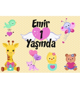 Sevimli hayvanlar Temalı Doğum Günü Afişi 35X50 cm