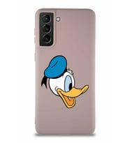 Samsung Galaxy S21 Plus Soft Premier Kapak Donald Duck-F Tasarımlı Silikon Kılıf - Pudra (Şeffaf)