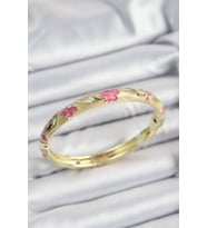 Mineli Pirinç Pembe Ve Hardal Çiçek Motifli Gold Renk Kadın Kelepçe - TJ-BB7369