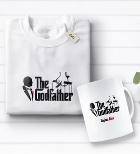 BK Gift Kişiye Özel The Godfather Tasarımlı Beyaz Tişört ve Kupa Seti-1 (Model 1)