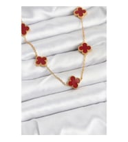 Mey İthalat® 316L Çelik Gold Renk Zincir Bordo Yonca Kadın Kolye