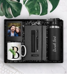 Kişiye Özel Siyah Çelik Termos & Kişiye Özel Defter & Deri Kılıflı Touch Pen Kalem & Kişiye Özel Harf Kupa & Kişiye Özel Fotoğraf Çerçevesi