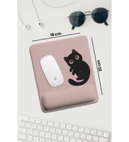 SonicTouch Pembe Bilek Destekli Siyah Kedili Dikdörtgen Pürüzsüz Yüzey Ergonomik Mouse Pad 18x22cm
