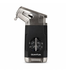Quantum Tek Torch Pürmüz Siyah Gümüş V Kesicili Metal Puro Çakmağı TR9982