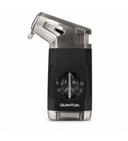 Quantum Tek Torch Pürmüz Siyah Gümüş V Kesicili Metal Puro Çakmağı TR9982