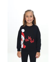 Toontoy Kız Çocuk  Kardan Adam Ho Ho Ho Baskılı Sweatshirt (Siyah)