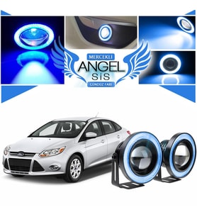 Ford Focus 3 Uyumlu, Universal Mercekli Led Angel Sis Farı, 76mm Buz Mavi Renk