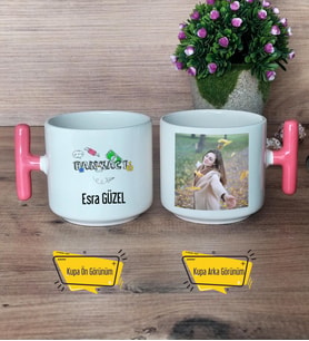 Bankacı Kupa Bardak Fotoğraflı T Pembe Kulplu Bankacıya Hediye Bankacılar Günü Hediyesi