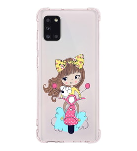 Samsung Galaxy A31 Uyumlu Köşe Korumalı Antişok Kapak Vespagirl Tasarımlı Şeffaf Silikon Kılıf