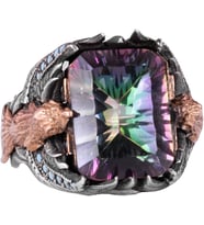 Erkekler için El Yapımı 925 Ayar Gümüş Eagle Yüzük, Oluşturulmuş Mystic Topaz ile - Güç ve Özgürlüğün Sembolü