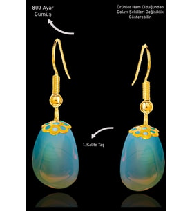 Sertifikalı Amorf Model Ham Avustralya Opal Taşı Küpe - Gold Renkli (Çok Renkli)