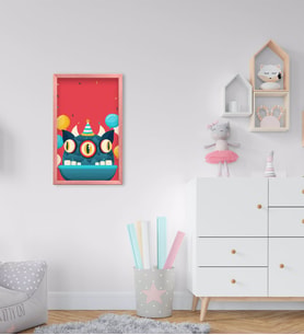 BK Home Tatlı Canavar Tasarımlı Dekoratif Pembe Ahşap Çerçeveli Çocuk Odası Tablo-5