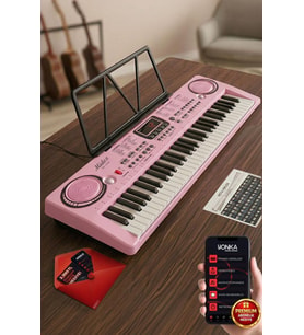 Midex PS-1500PK Başlangıç İçin 61 Tuşlu Org Pembe Renk Notalık Adaptör Mikrofon METOD (100 Ses 100 Ritim)