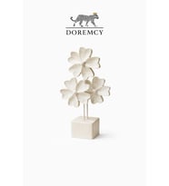 Doremcy 3’lü Çiçek Biblo Dekoratif Obje 25x14 cm Polyester Masaüstü Salon Aksesuarı (Beyaz)