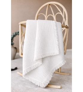 Organik Pamuklu 4 Kat Püsküllü Müslin Bebek Battaniyesi 100x115 cm - Sarı