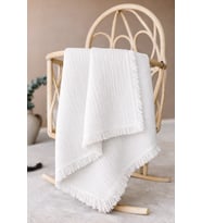Organik Pamuklu 4 Kat Püsküllü Müslin Bebek Battaniyesi 100x115 cm - Sarı