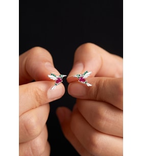 Elika Silver Kadın Ruby Kuşu Model 925 Ayar Gümüş Küpe (Gümüş)