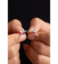 Elika Silver Kadın Ruby Kuşu Model 925 Ayar Gümüş Küpe (Gümüş)