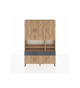 Arges Dolap 8 Raflı 2 Çekmeceli 6 Kapaklı 132x30x195 Çam-Çam/Antrasit