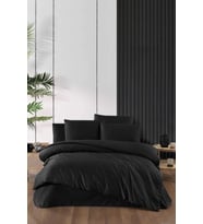 Stripe Saten Line Çift Kişilik Nevresim Takımı Siyah (Çok Renkli)