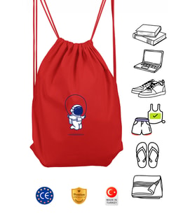 İpli Atlayan Astronot Unisex Kırmızı Spor Sırt Çantası Büzgülü