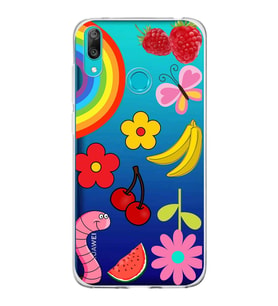 PrintiFy Huawei Y7 2019 ile Uyumlu 1mm Slim Fit Water Color 5 Baskılı Şeffaf  Kılıf