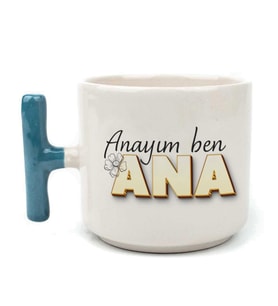 Anayım Ben Ana Baskılı Mavi Kulplu T Kupa