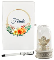 Öğretmene Hediye Kişiye Özel Defter ve Işıklı Melek Fanus Hediye Seti