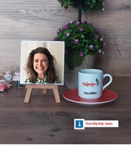 Sekretere Hediye Fotoğraflı Dekoratif Taş, Ahşap Altlıklı Türk Kahvesi Fincanı Hediye (Model 8)