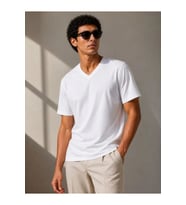 Erkek V Yaka Basic Tişört Kısa Kol Yazlık Regular Fit T-Shirt - Beyaz
