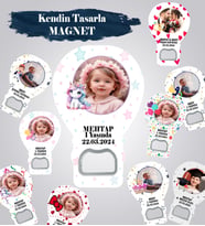 Kişiye Özel Kendin Tasarla Resimli Yazılı Açacak Magnet Doğum Nişan Diş Buğdayı Baby Shower Mezuniyet