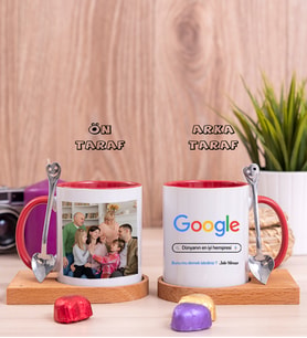 Hemşireye Hediye Google Tasarım Fotoğraflı Ahşap Altlıklı Kırmızı Kupa