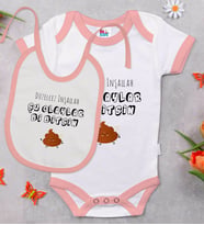 BK Kids Düzelcez İnşallah Tasarımlı Pembe Bebek Body Zıbın ve Mama Önlüğü Hediye Seti-1
