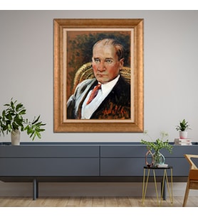 Altın Varaklı Çerçeveli Paspartulu Atatürk Tablo TR0958 (Gold)